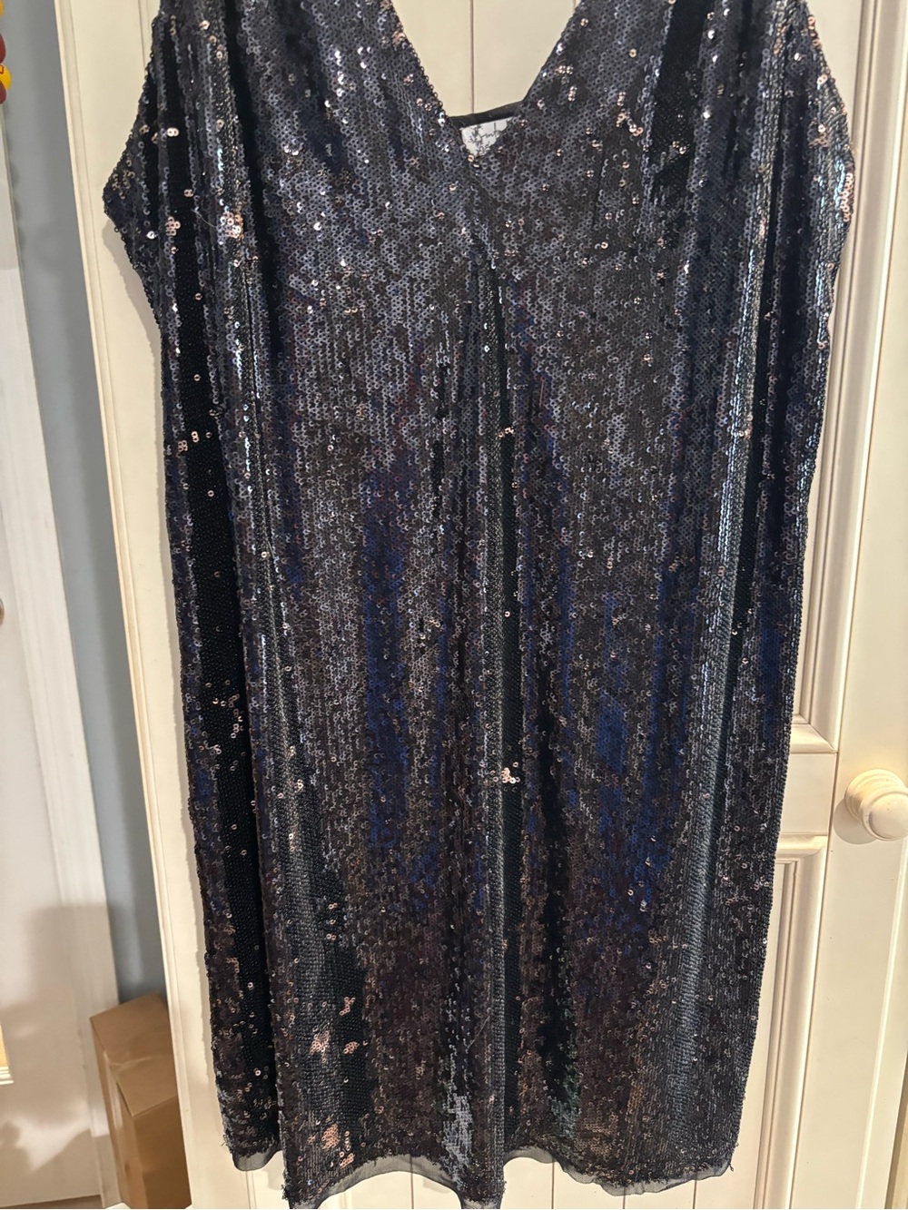 Free People Fancy Black Sequin V-Neck Mini Dress